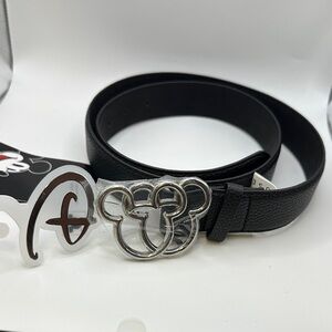 Disney Black Leather Belt with Silver Buckle